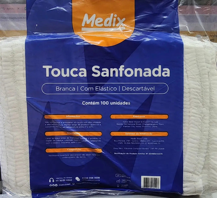 Touca Sanfonada Descartável 100 Unidades – Medix