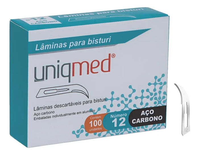 Lâmina Para Bisturi No12 Aço Carbono Caixa C/100 Uniqmed Prateado