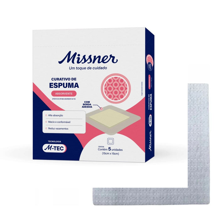 CURATIVO DE ESPUMA ABSORVENTE C BORDA 15CM X 15CM CART C 5UN