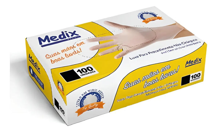 100 UNIDADES LUVA VINIL SAUDE S/PO TAM P MEDIX