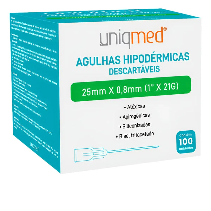 AGULHA HIPODERMICAS DESCART UNIQMED 25MM X 0,80MM21G X 1 P