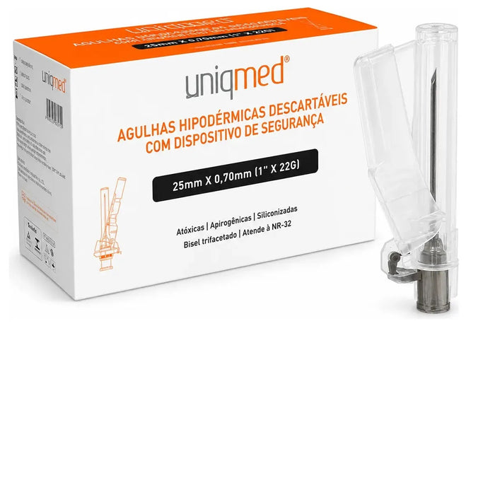 100 AGULHAS HIPODERMICAS UNIQMED C DISP.DE SEG 25 X 0,7 22G