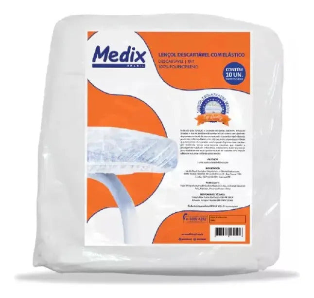 Lençol Descartável Com Elástico 90cm X 2m C/ 10un. Medix Branco