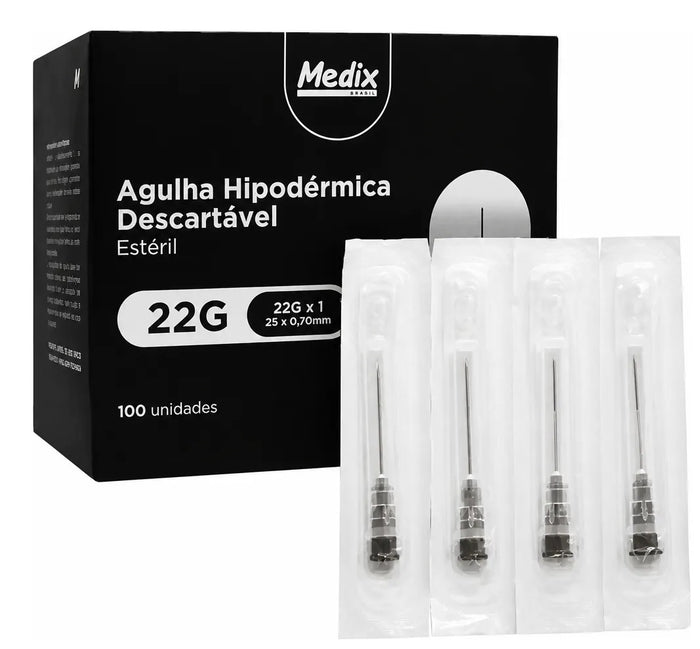 AGULHA HIPODERMICA 25X0,70MM (22GX1) 100 UNIDADES MEDIX