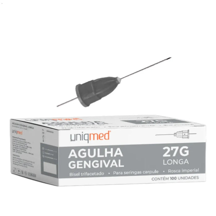 100 unid   AGULHA GENGIVAL  27 G LONGA UNIQMED