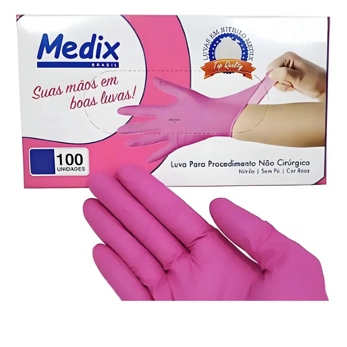 LUVA NITRILICA  MEDIX ROSA SEM LÁTEX SEM PÓ  TAM P 100UN