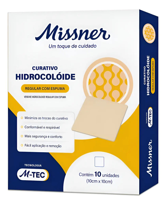 CURATIVO HIDROCOLOIDE C/ ESPUMA M-TEC 10CM X 10CM CART C/10U