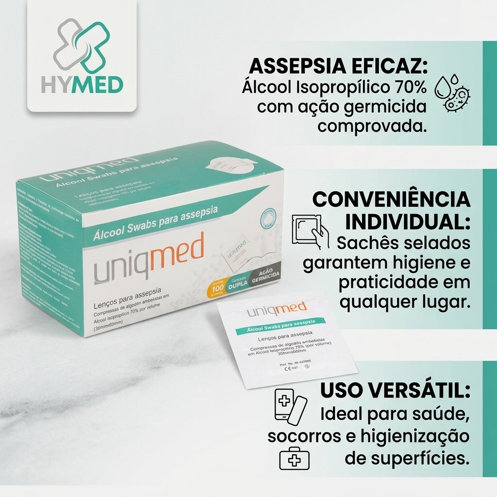 Kit 20 X 100 Unidades Lenço Alcool Swab Uniqmed