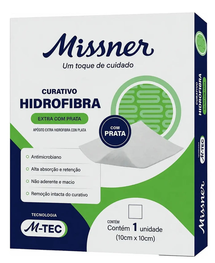 CURATIVO HIDROFIBRA EXTRA COM PRATA 10cm X 10cm 10 UN CARTUCHO