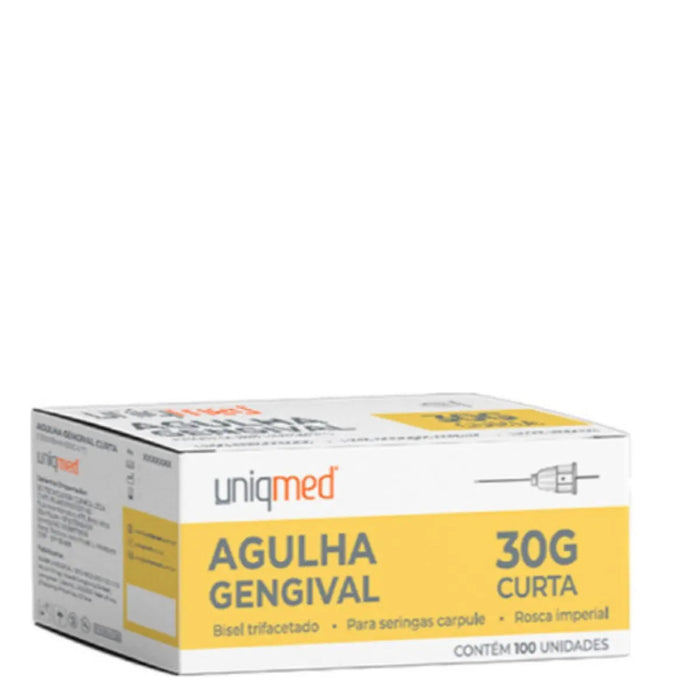 100 Unid AGULHA GENGIVAL CURTA 30G UNIQMED 0,30X25