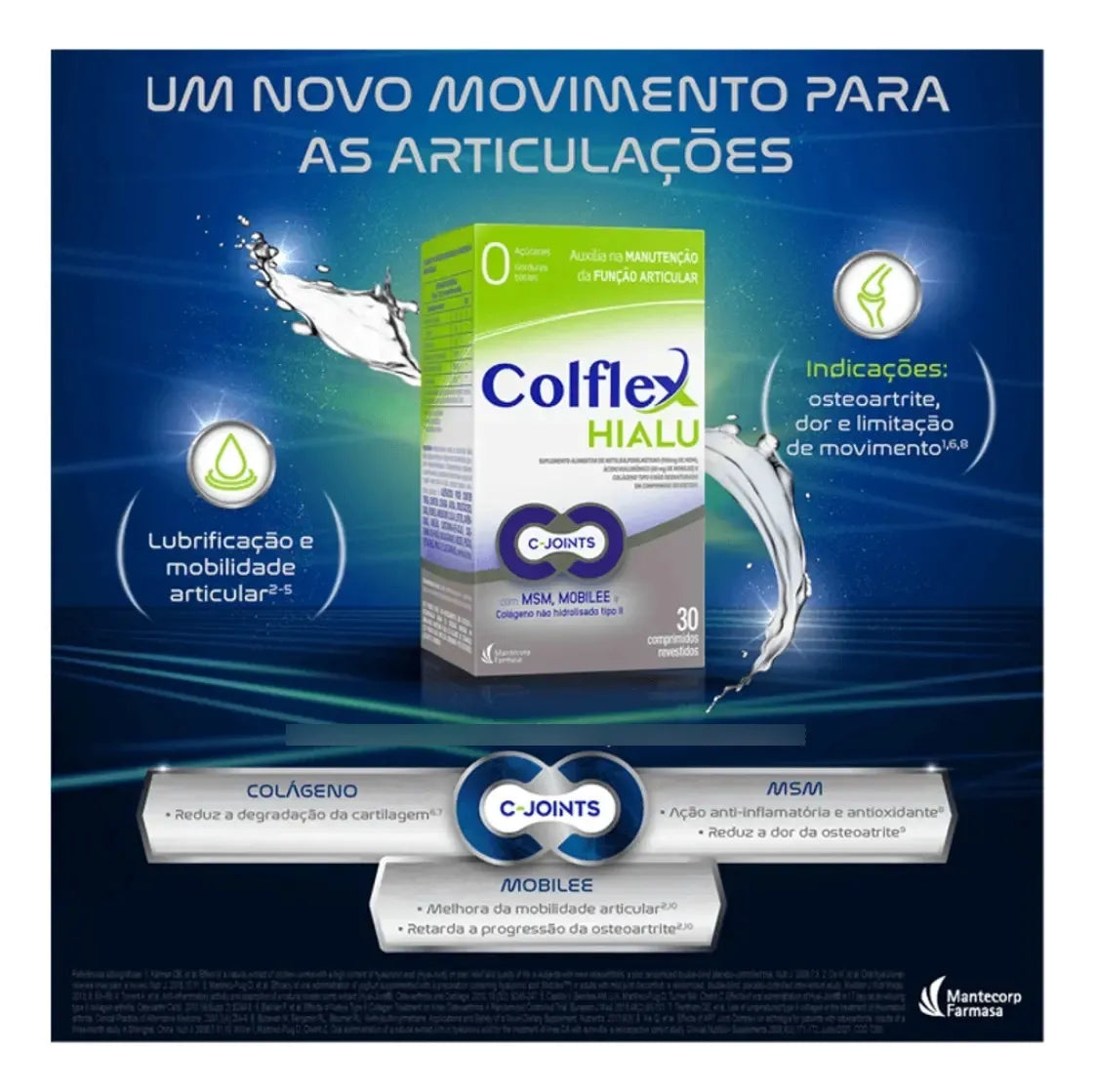 Suplemento de Colágeno Tipo II com MSM e Ácido Hialurônico 30 Comprimidos – Colflex Hialu