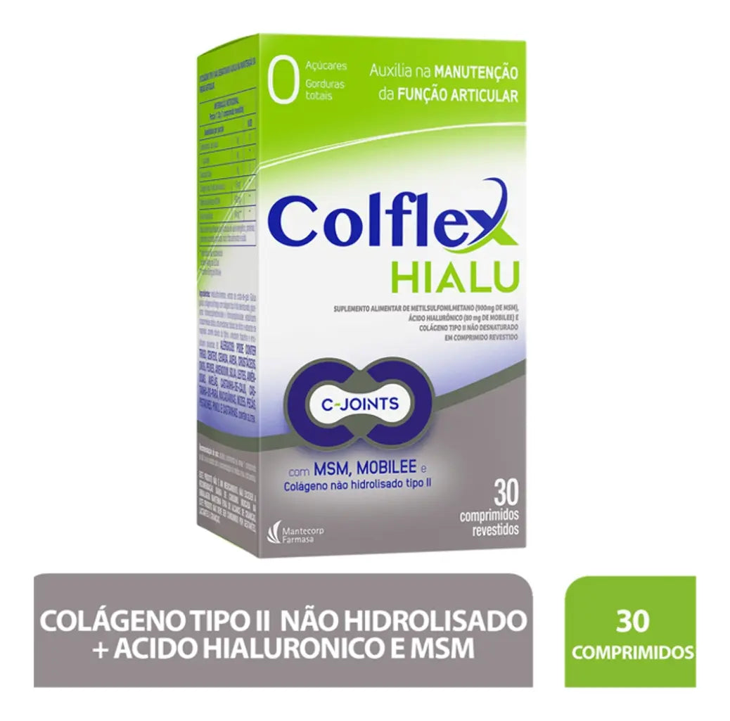 Suplemento de Colágeno Tipo II com MSM e Ácido Hialurônico 30 Comprimidos – Colflex Hialu