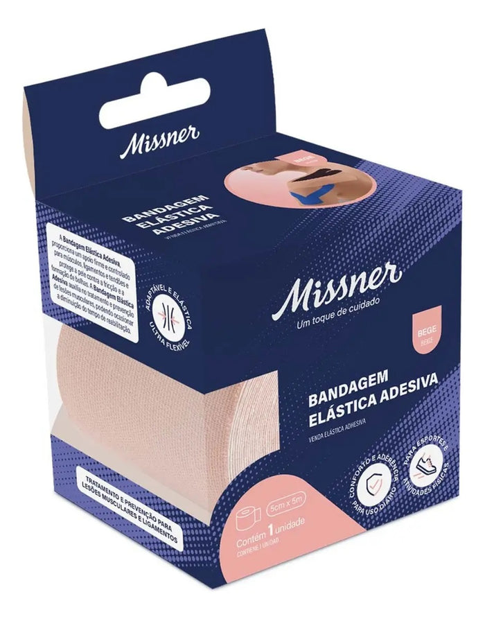 BANDAGEM ELASTICA ADESIVA MISSNER 5 CM X 5 M BEGE