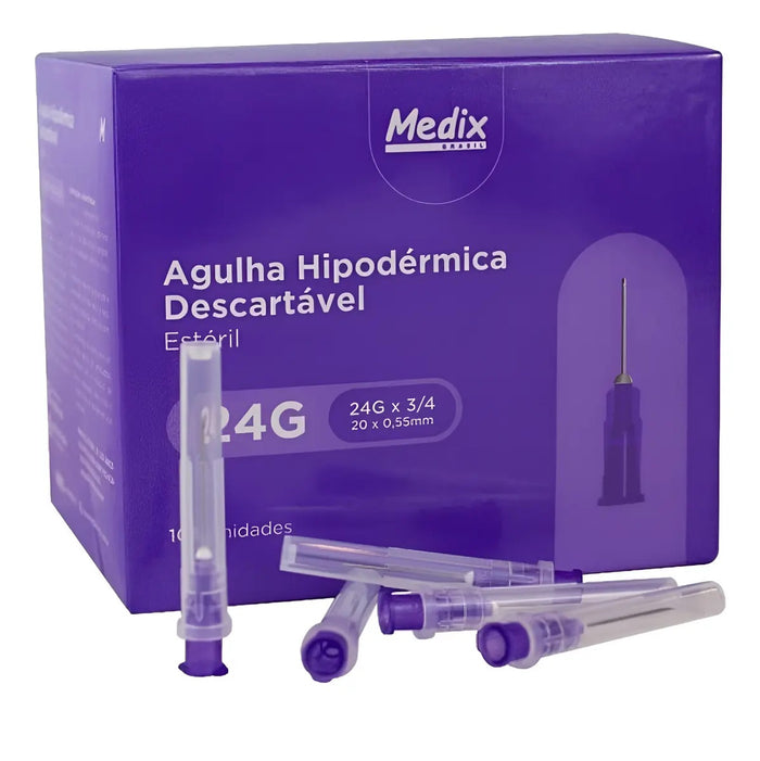 100 AGULHA HIPODERMICA MEDIX ESTERIL 20X0,55 24 G