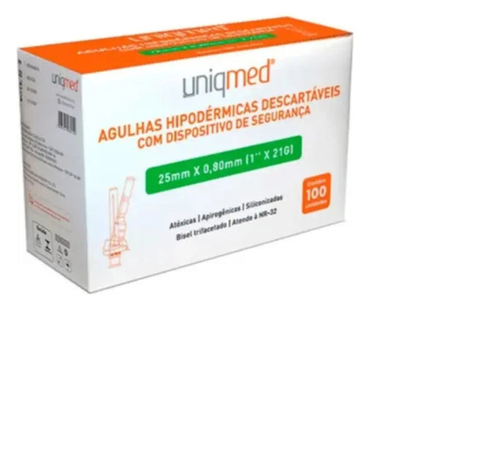 100 unid AGULHAS HIP. UNIQMED C DISP.DE SEG. 25M X 0,8M  21G