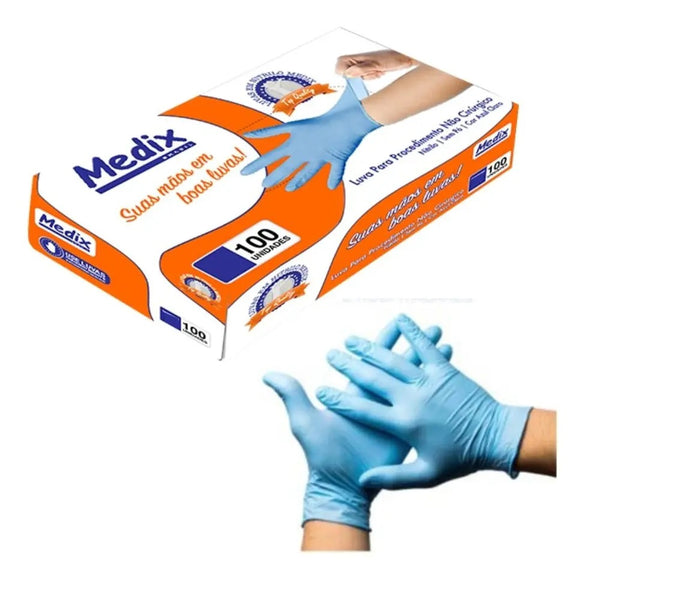LUVA NITRILICA MEDIX  AZUL SEM LATEX SEM PÓ TAM P 100 UN