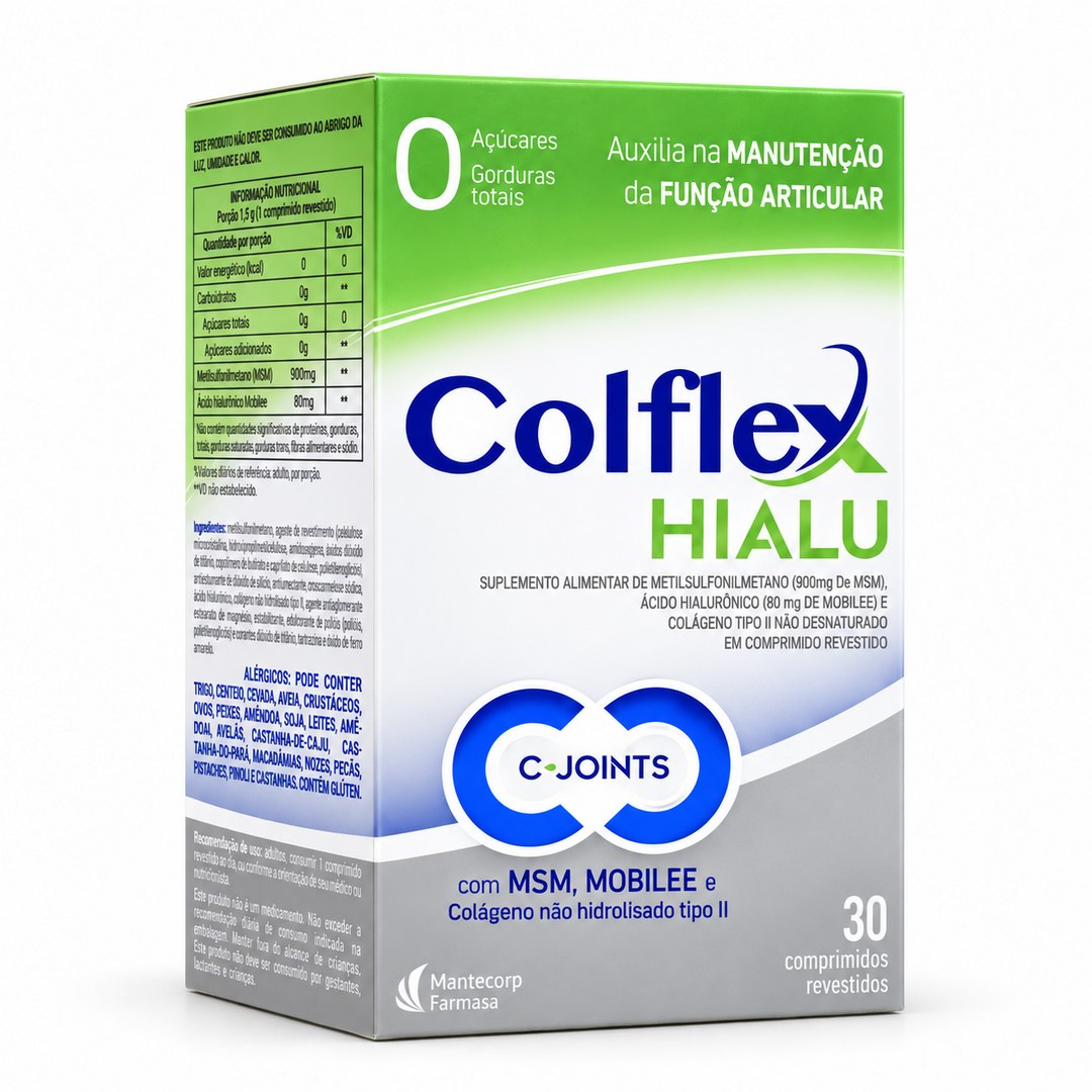 Suplemento de Colágeno Tipo II com MSM e Ácido Hialurônico 30 Comprimidos – Colflex Hialu