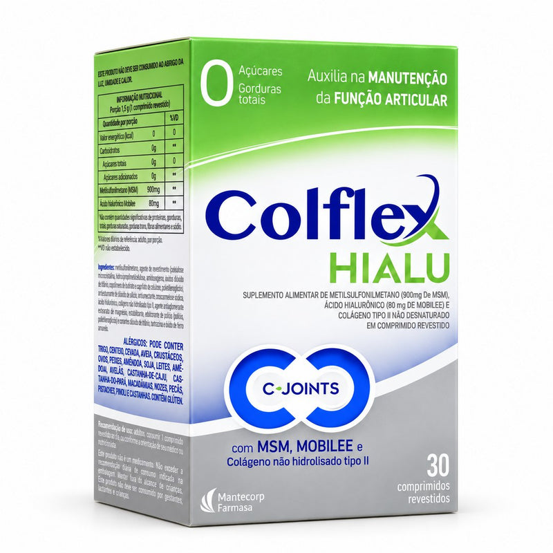 Suplemento de Colágeno Tipo II com MSM e Ácido Hialurônico 30 Comprimidos – Colflex Hialu