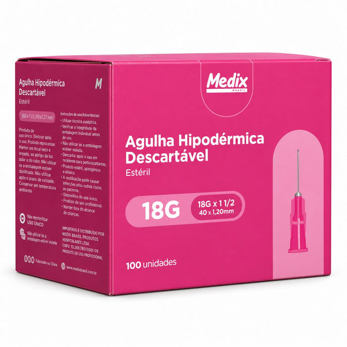 Kit com 500 Agulhas Hipodérmicas 40 x 1,2 mm – Medix