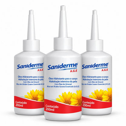 Kit com 3 Óleos de Girassol AGE 200 mL para Cuidados da Pele – Saniderme