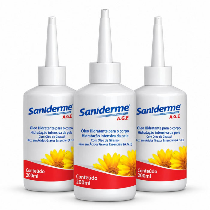 Kit com 3 Óleos de Girassol AGE 200 mL para Cuidados da Pele – Saniderme